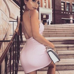 Meshki x Amber Pink Gingham pearl dress